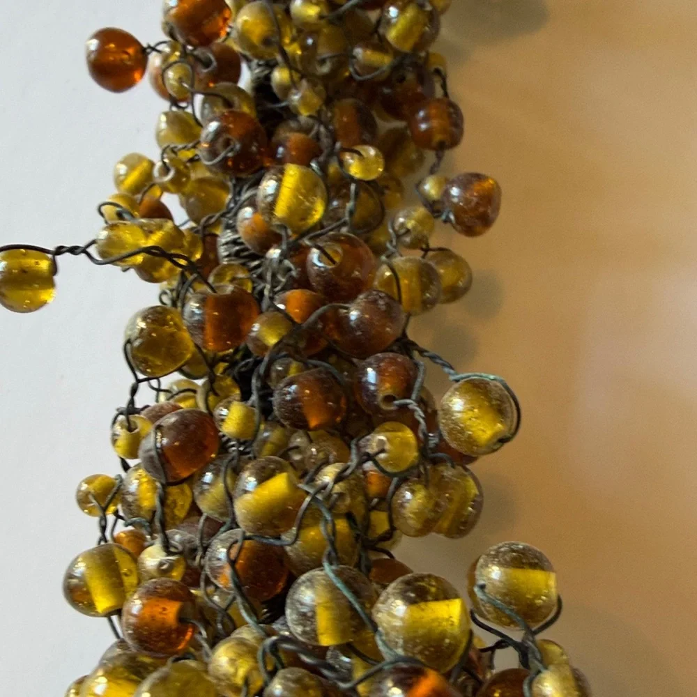 Pottery Barn BEADED WREATH Country Holiday Christmas Gold Ribbon Hanger VTG